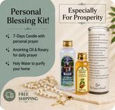 Personal Blessing Kit - Especially For Prosperity: Personalized Candle, Cinnamon Anointing Oil, Holy Water and Rosary Beads, FREE SHIPPING