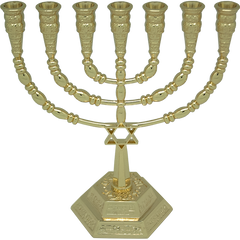 Gold Plated Star of David Menorah / 6 1/4 inches - 16 cm - The Peace Of God®