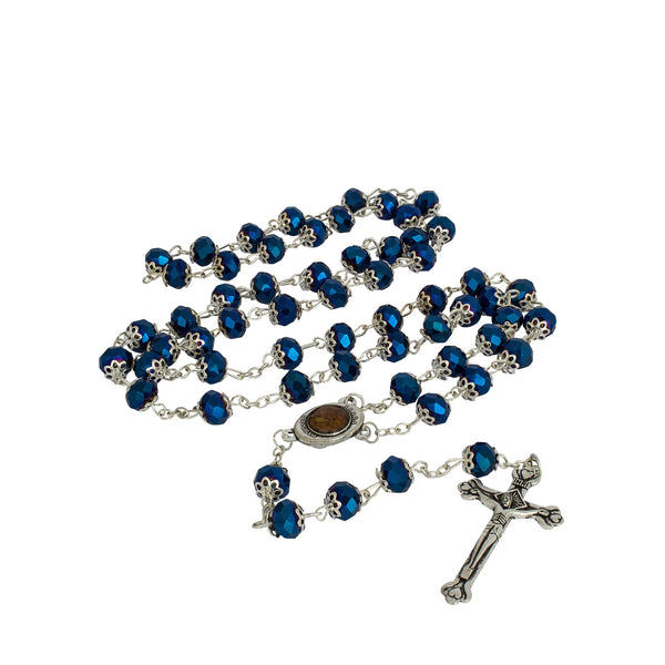 Rosary Prayer Beads INRI Black Crystal Beaded Crucifix Necklace