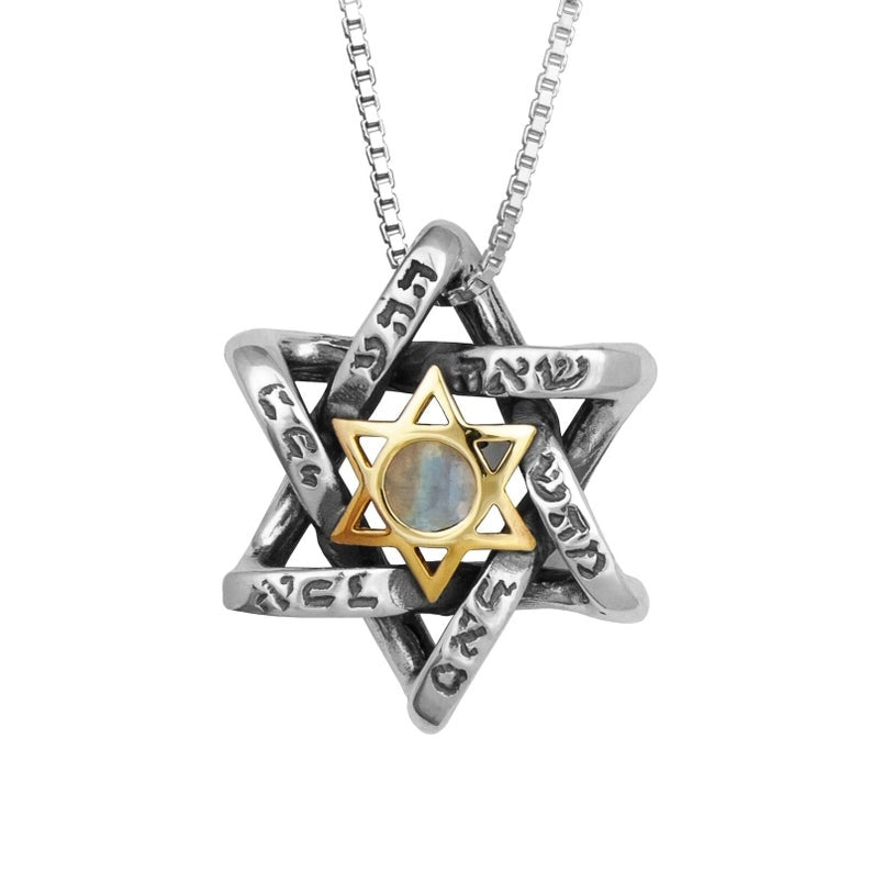 Pendant Star of David w/ Labradorite Gemstone Gold 9K Sterling Silver Necklace - The Peace Of God®