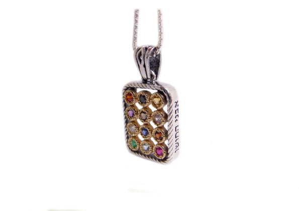 Natural Gemstones Necklace - 925 Sterling Silver & 9K Gold Hoshen "Twelve Tribes"
