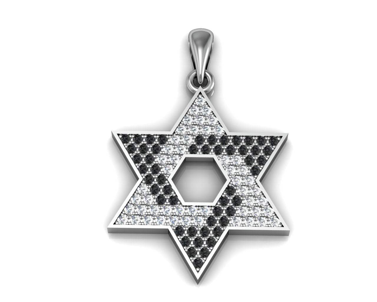 925 Sterling Silver Star of David Pendant with Black & White Zircon Stones - The Peace Of God®