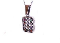 Kabbalah Pendant with Breastplate stones Hoshen Silver 925 and white zircon stones