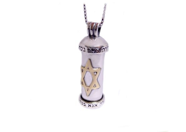 Necklace Star of David Mezuzah silver & 9k gold