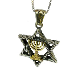 Pendant Kabbalah Star of David & Menorah 9k gold & Silver - The Peace Of God®