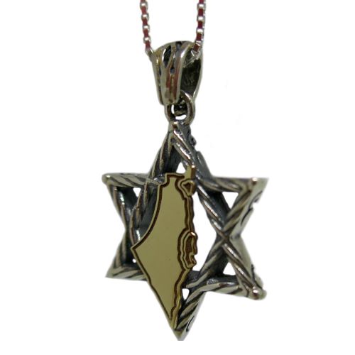 Pendant, 925 Sterling Silver Star of David with 9K Gold Map of Israel - The Peace Of God®