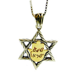 Pendant Star of David with Prayer Shema Yisrael Sterling Silver & Gold 9K - The Peace Of God®