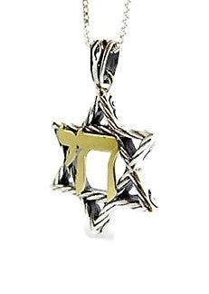 pendant Star of David with "Chai" , silver & 9k gold - The Peace Of God®