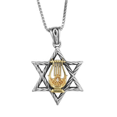 pendant Star of David with Harp David's, silver & 9k gold - The Peace Of God®