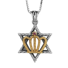 pendant Star of David with Crown of David's, silver & 9k gold - The Peace Of God®