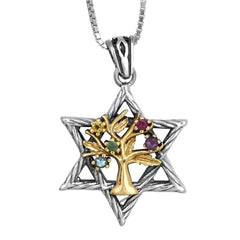 Star of David Pendant with Tree of Life ,Silver 925 & Gold 9K - The Peace Of God®