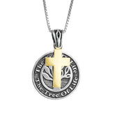 Messianic Pendant Tree of Life with Cross , 9k gold & silver