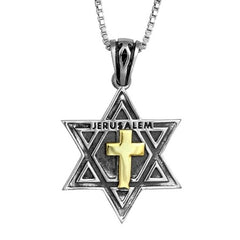 Messianic jewelry Pendant, Star of David with the Cross from Israel