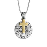 Messianic Pendant, Tree of Life with Cross , 9k gold & silver