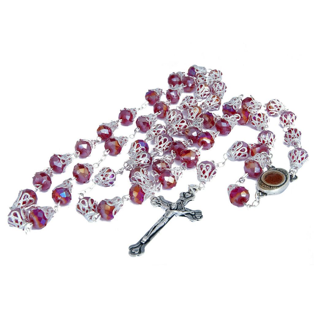 Rosary Beads Silver Red Crystal w/Сrucifix & Holy Soil Jerusalem - The Peace Of God®