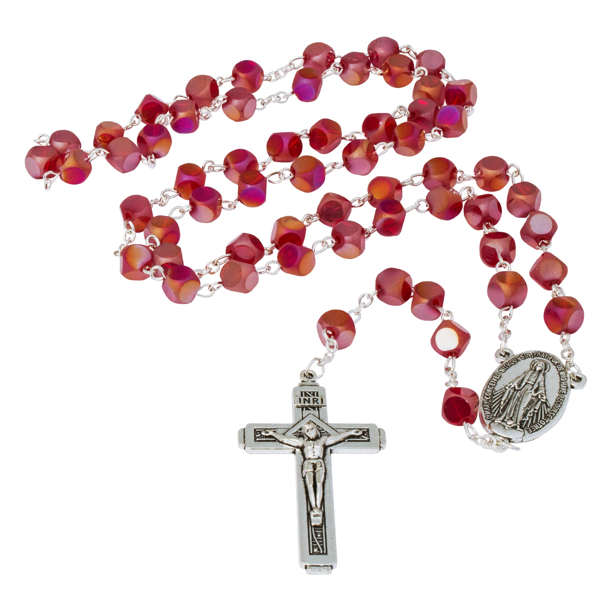 Rosary Prayer Beads INRI, Red Crystal Beaded Crucifix Necklace Jerusalem - The Peace Of God®
