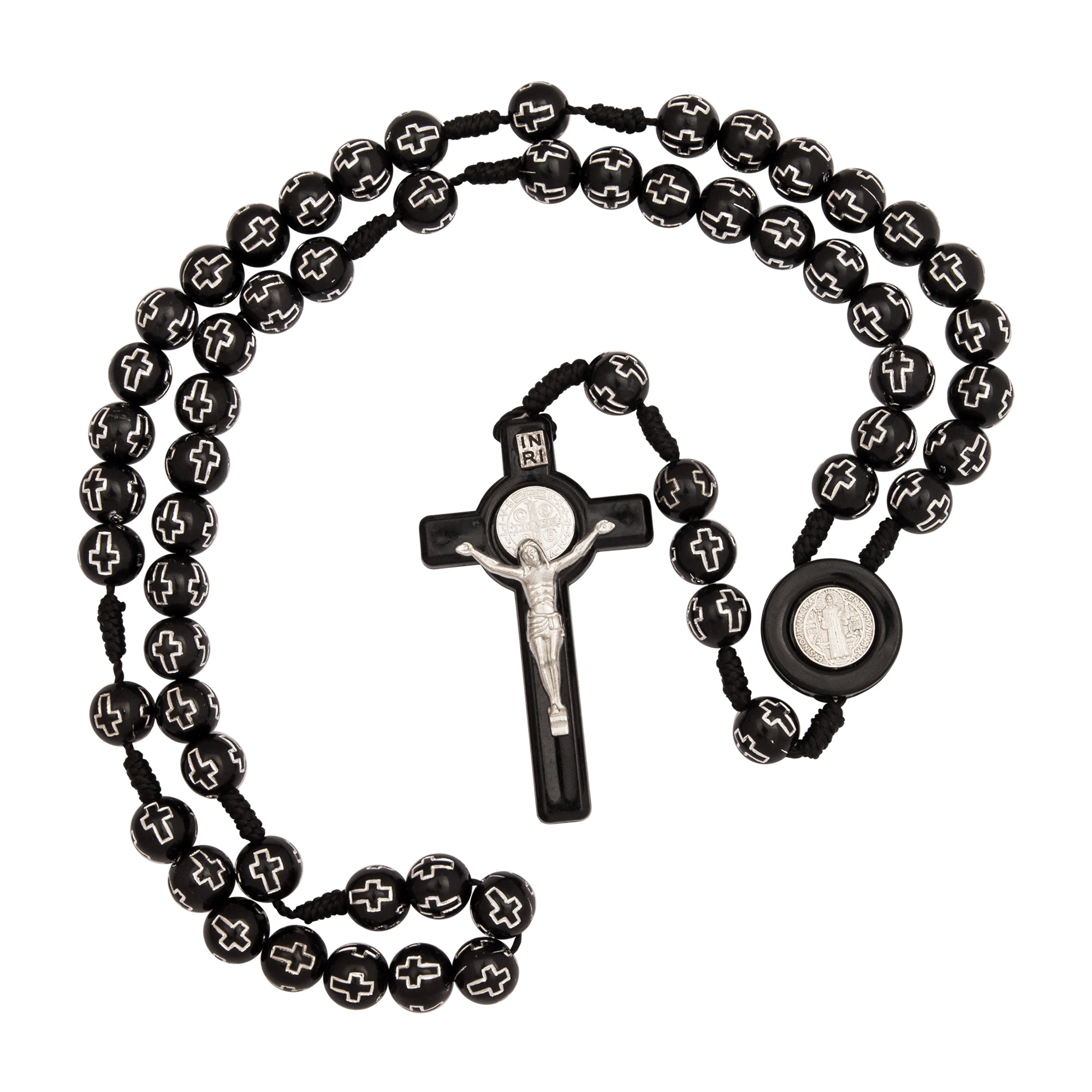 Black Rosary Beads Decorated with Cross Decor with Order of Saint Benedict - The Peace Of God®