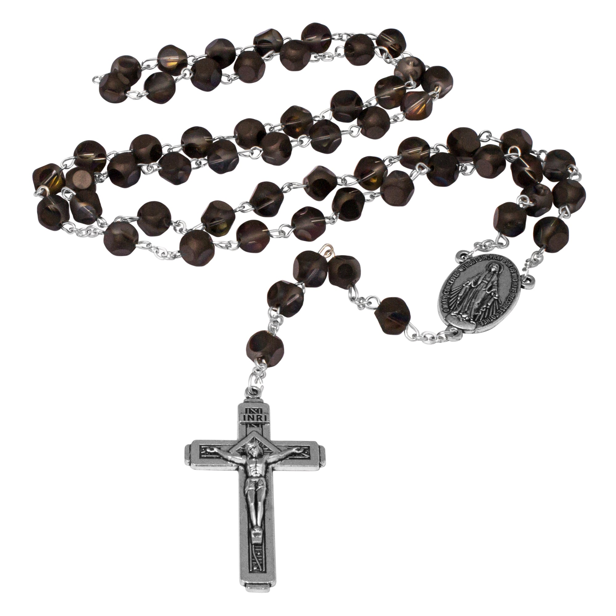 Rosary Prayer Beads INRI Black Crystal Beaded Crucifix Necklace Jerusalem - The Peace Of God®