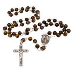 Rosary Prayer Beads INRI Tiger Eye Rosary Beads Prayer Necklace Crucifix Holy Land - The Peace Of God®