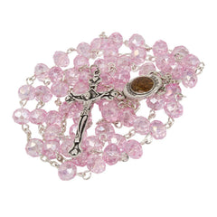 Pink Crystal Rosary Beads Crucifix Necklace w/ Holy Soil from Jerusalem - The Peace Of God®