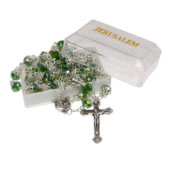 Rosary Beads Silver Green Crystal w/Сrucifix & Holy Soil Jerusalem - The Peace Of God®