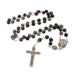 Classic catholic rosary with a crucifixion I.N.R.I. , Green & Browns Stone . Crucifix Necklace Jerusalem - The Peace Of God®