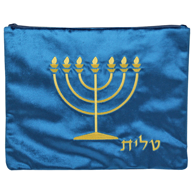Blue Velvet Tallit Bag with Gold Menorah - The Peace Of God®
