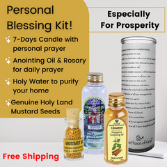 Personal Blessing Kit - Especially For Prosperity: Personalized Candle, Cinnamon Anointing Oil, Holy Water and Mustard Seeds, FREE SHIPPING - The Peace Of God®