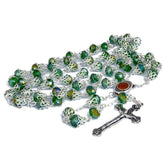 Rosary Beads Silver Green Crystal w/Сrucifix & Holy Soil Jerusalem - The Peace Of God®