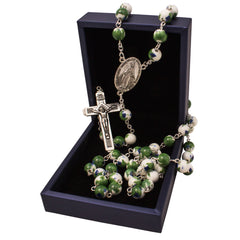 Rosary Prayer Beads INRI White Beaded With green flowers - The Peace Of God®