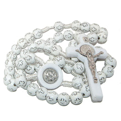 White Rosary Beads Decorated with Cross Decor with Order of Saint Benedict - The Peace Of God®