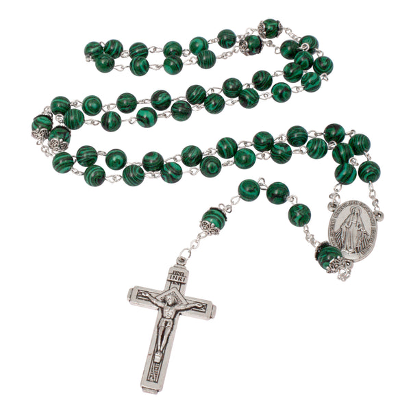 Classic catholic rosary with a crucifixion I.N.R.I. , Green