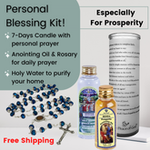 Personal Blessing Kit - Especially For Prosperity: Personalized Candle, Henna Prosperity Anointing Oil, Holy Water and Rosary Beads, FREE SHIPPING - The Peace Of God®