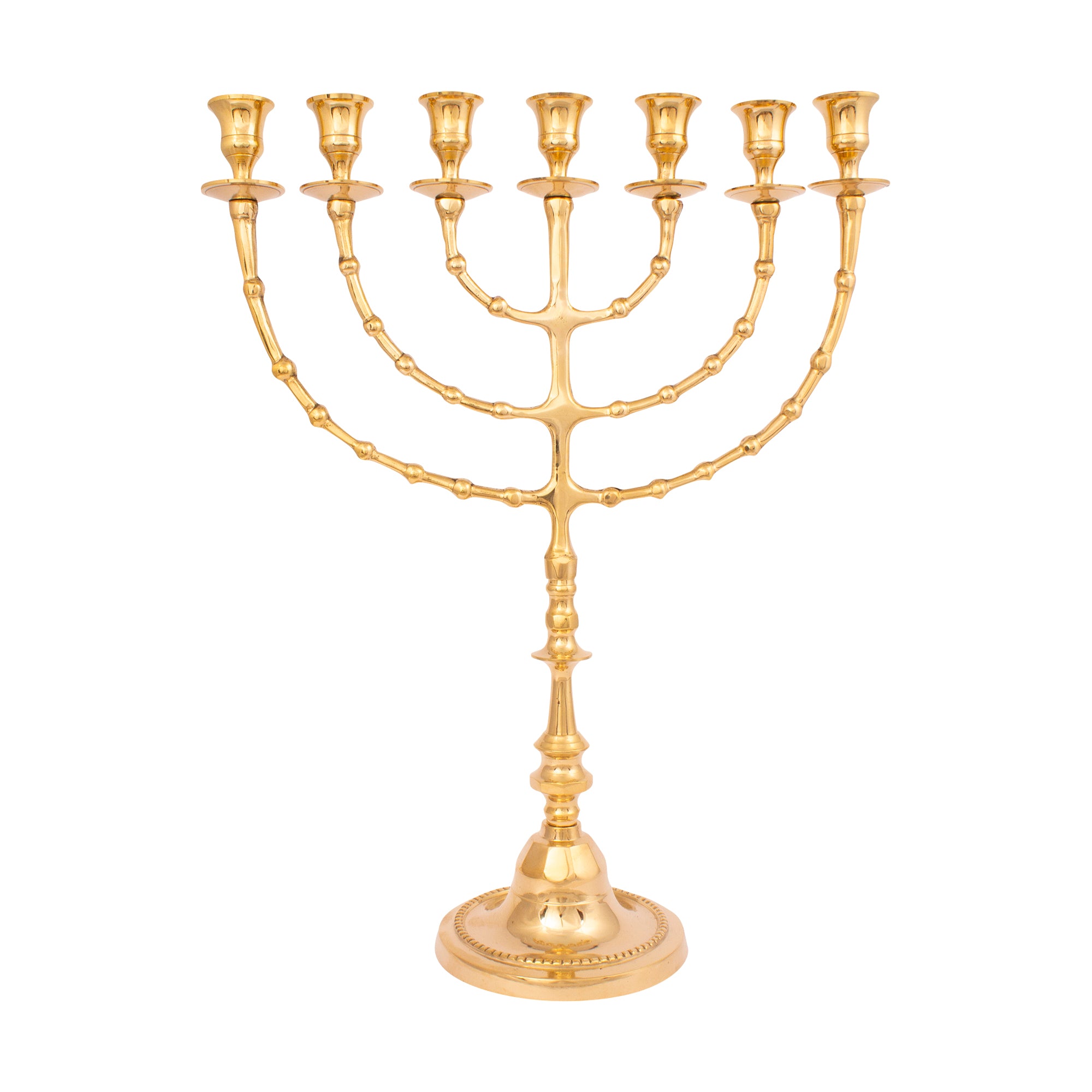 Menorah decorated with balls with a shiny brass finish / 18 inches - 47 cm - The Peace Of God®
