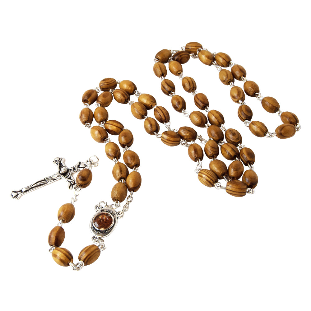 Olive wood Handmade Rosary beads Prayer Knot with Holy Soil from Jerusalem 22.5" - The Peace Of God®