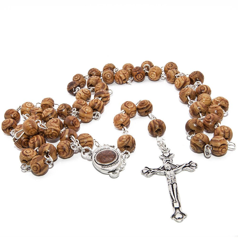 Olive wood Handmade Rosary beads Prayer Knot with Holy Soil from Jerusalem 17,5" - The Peace Of God®