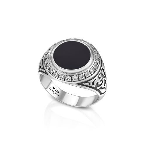 Silver circular seal ring with inlays - The Peace Of God