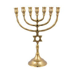 Menorah decorated with a Star of David with a shiny brass finish /8.5 inches - 22cm - The Peace Of God®