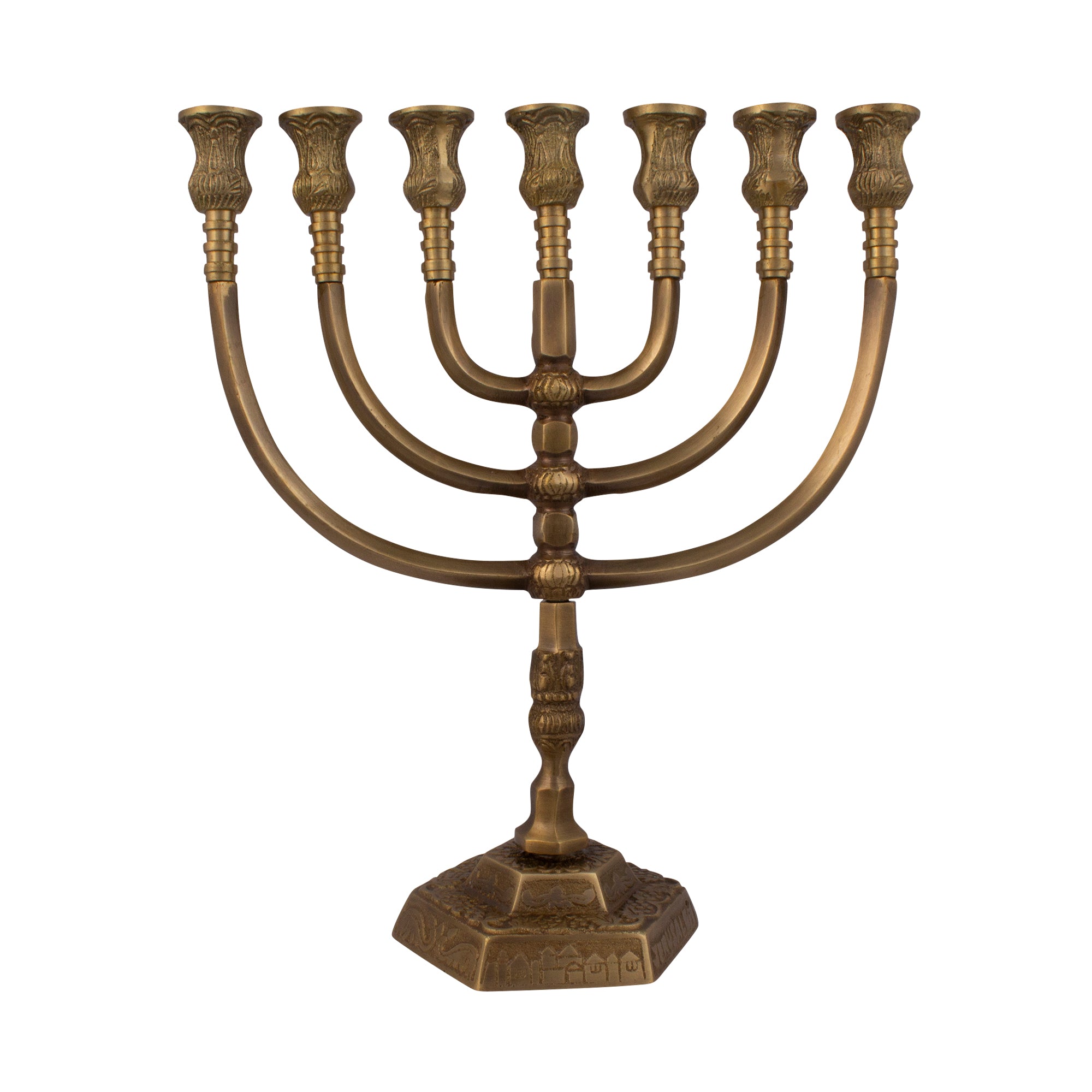 Menorah - hexagonal base with antique bronze finish /12 inches - 30cm - The Peace Of God®
