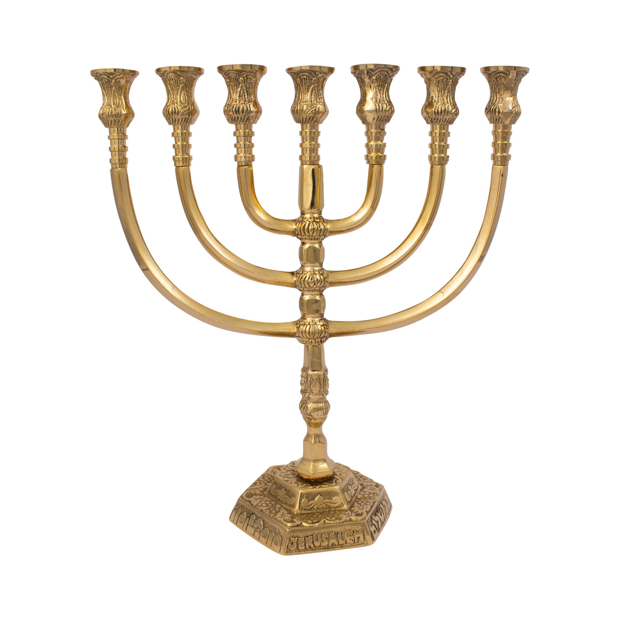Menorah - hexagonal base with a shiny brass finish /12 inches - 30cm - The Peace Of God®