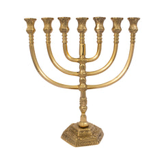 Menorah - hexagonal base with a shiny brass finish /12 inches - 30cm - The Peace Of God®