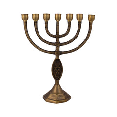 Menorah decorated with Messianic Symbol antique bronze finish /8 inches - 20cm - The Peace Of God®