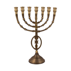 Menorah decorated with Messianic Symbol oval antique bronze finish /10 inches -25cm - The Peace Of God®