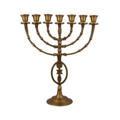Menorah decorated with Messianic Symbol oval antique bronze finish /12 inches -30cm - The Peace Of God®