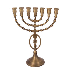 Menorah decorated with Messianic Symbol oval antique bronze finish /8 inches -20cm - The Peace Of God®
