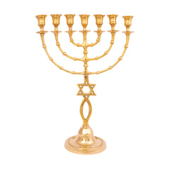 Menorah decorated withwith Messianic Symbol with a shiny brass finish / 16 inches - 40cm - The Peace Of God®