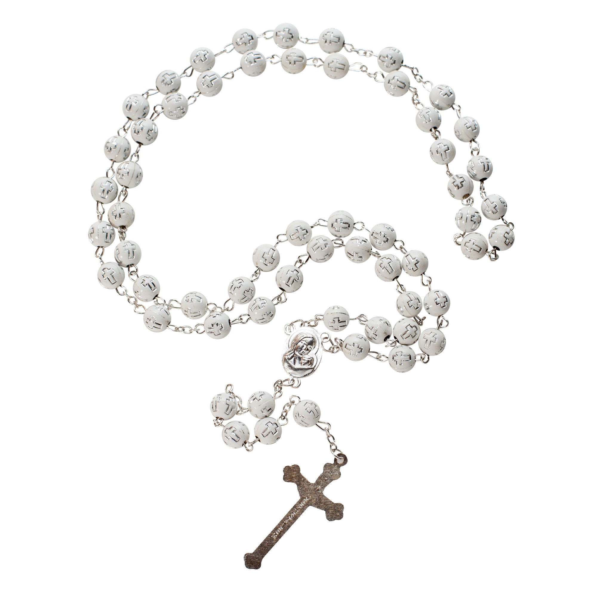 White Rosary Beads with Cross Decor and Holy Soil from Jerusalem - The Peace Of God®