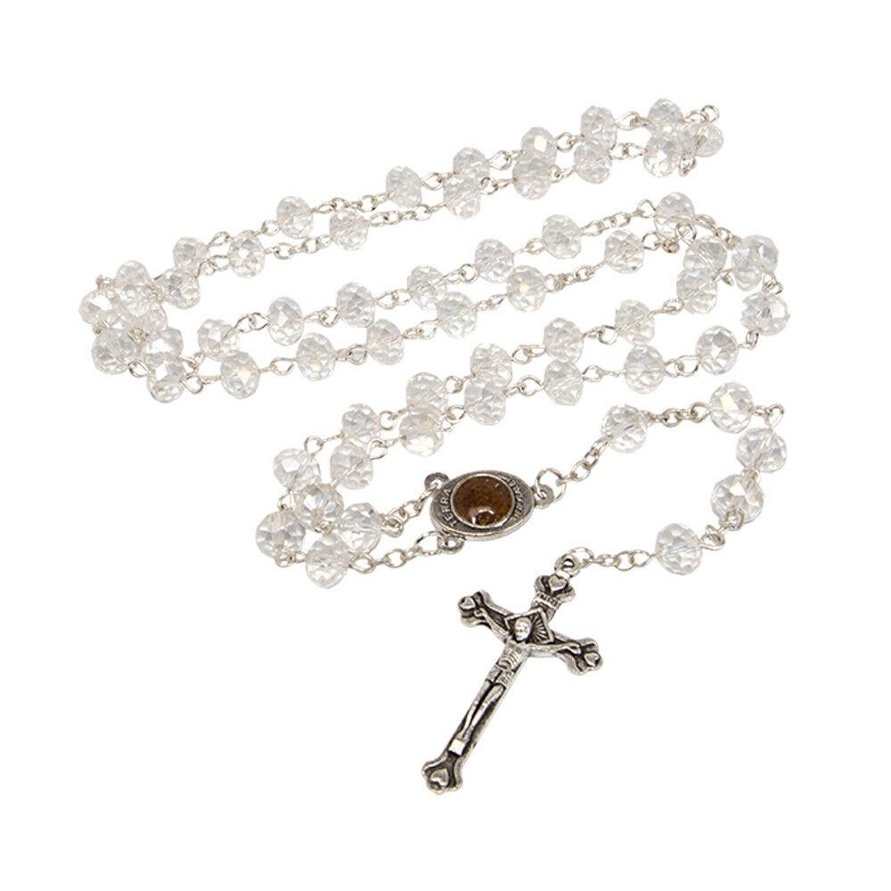 Rosary Beads with INRI White Crystal Beaded from Jerusalem the Holy Land - The Peace Of God®