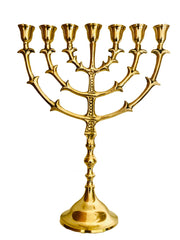 Menorah decorated with leaves -shiny brass finish /12 inches - 30cm - The Peace Of God®