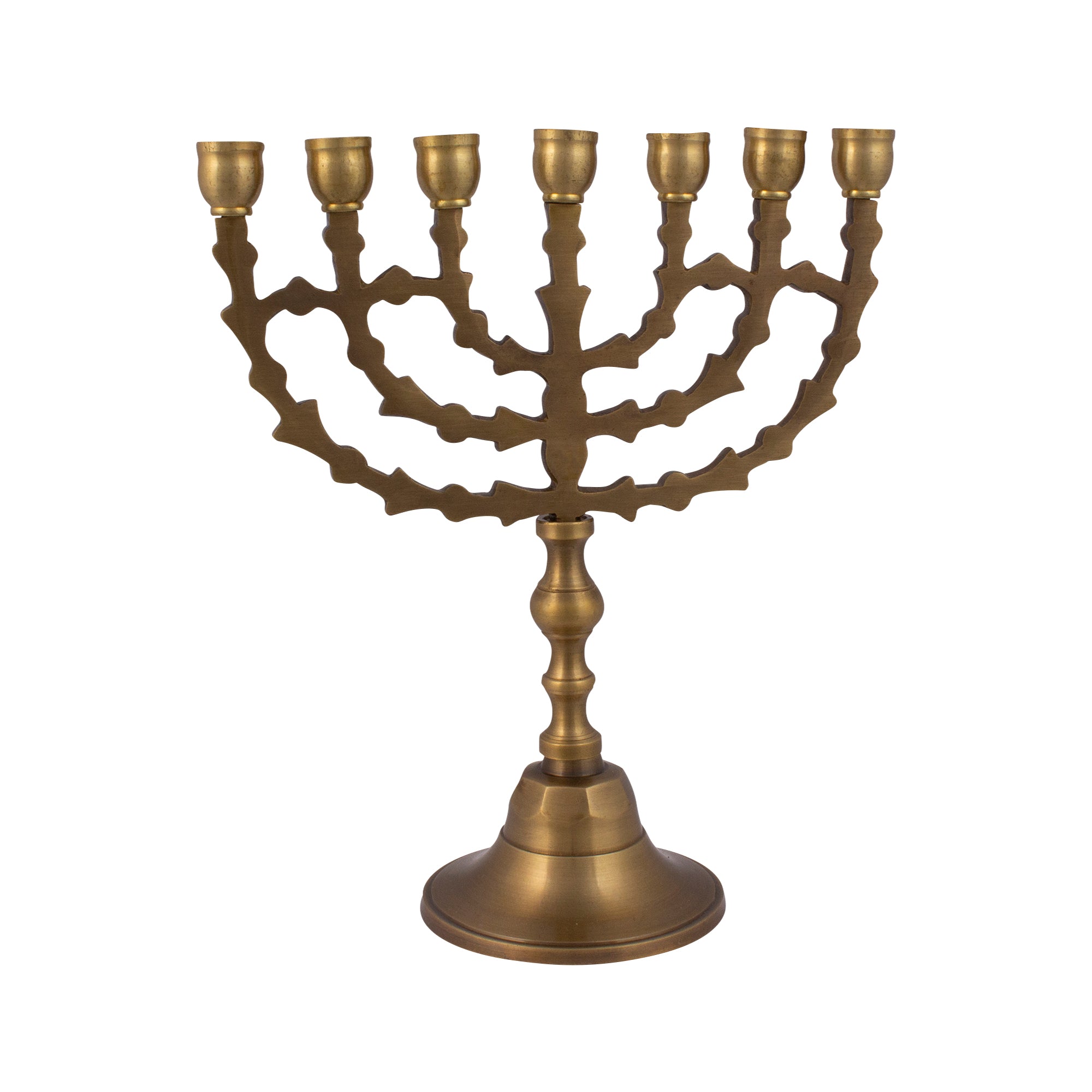 Menorah decorated with leaves - antique bronze finish /8 inches - 20cm - The Peace Of God®